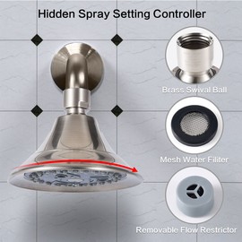 BOPai Ultra-Luxury Brushed Nickel Shower Head, 7 Settings, 9.5 L/min Max Flow Rate, ABS Body, 5-Year Warranty