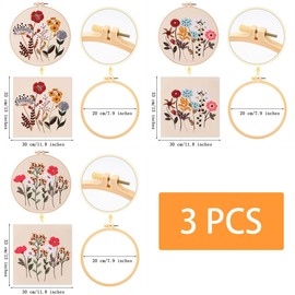 Traziewell Embroidery Kit Beginner 3 Sets of Embroidery Cross Stitch Kits for Adults Advanced with Flower Patterns Instructions and Various Accessories for DIY Arts 2015