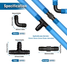 VooGenzek 24 PCS 16mm Garden Barbed Connector, Plastic Drip Irrigation Hose Connector, Barb Drip Pipe Connector, Drip Irrigation Joint Connectors, for Garden Irrigation Systems, Mixed