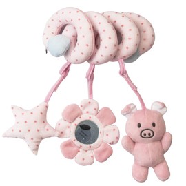 Juguete de Carriola para Niño, Juguetes de Actividad en Espiral, Juguete para Portabebe, Juguete para Asiento de Automóvil, Accesorios de Cuna para Niños con Espejo y Timbre (Rosa)
