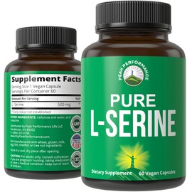 Peak Performance L-Serine Capsules 500mg Best Brain and Nootropic Amino Acids for Production of L-Cystine, L-Tryptophan and Serotonin. USA Grade L Serine Pills. Non-GMO Supplement (60 Servings)