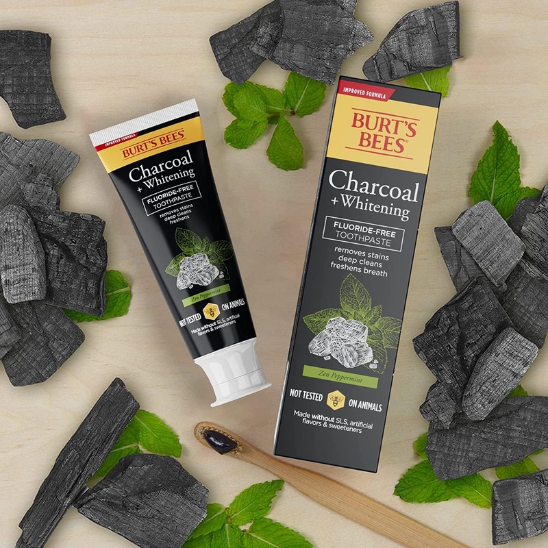 Burt's Bees Toothpaste, Natural Flavor, Charcoal Fluoride-Free Toothpaste, Zen Peppermint,