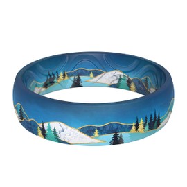 ThunderFit Silicone Wedding Bands for Women, Breathable Printed Design 5.5mm Wide 1.8mm Thick (Blue Mountain - Size 7.5-8 (18.2mm))