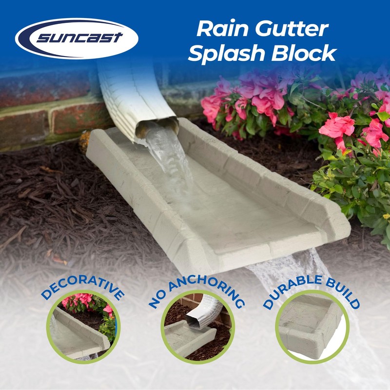 Suncast Outdoor System Decorative Rain Gutter Downspout Splash Block, Easy