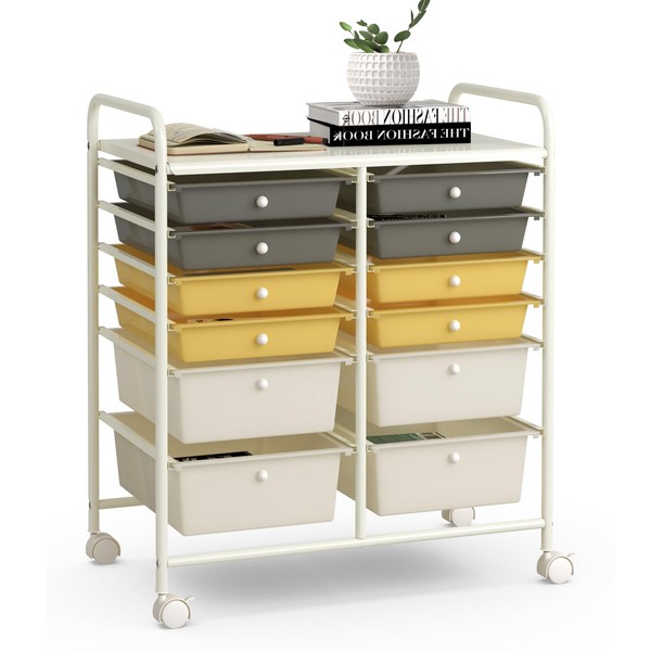 SILKYDRY 12 Drawer Rolling Storage Cart, Art Cart Organizer on