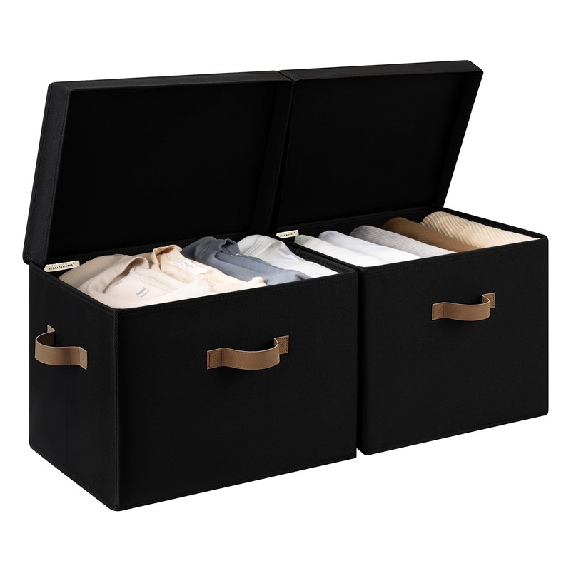 StorageWorks Fabric Storage Bins with Lid, Decorative Storage Boxes for