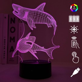 Fincoly Shark Night Light for Kids Shark Decoration Lamp with Remote Control Smart Touch Dimmable RGB 16 Colors Bedside Light 3D Illusion Lamp for Ocean Animal Lover Birthday Christmas