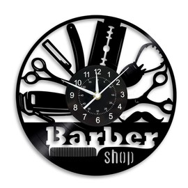 Shinestore Barber Shop Vinyl Wall Clock Hairdressers Stylists Barbers Hair Stylists Wall Clock 12 inch Black Home Decor Clock for Barber Shop Salon, BSH001