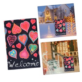 Mipcase 1Pc Valentine's Day Garden Flag Romantic Love Heart Welcome Flag Durable Linen Decor for Courtyard Garden Stand Outdoor Indoor Use for Celebrating Love