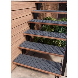 FINEHOUS Outdoor Stair Treads Non-Slip 42”x10” (6-Pack) – Carpet Treads with Rubber Backing Moroccan Grey