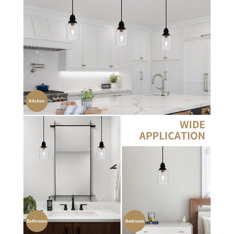 WILON Modern Glass Pendant Lights for Kitchen Island, 6.29" Mini
