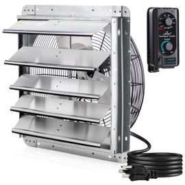 iLIVING 18" Wall Mounted Shutter Exhaust Fan, Automatic Shutter, with Thermostat and Variable Speed controller, 0.85A, 1736 CFM, 2600 SQF Coverage Area Silver (ILG8SF18V-ST)