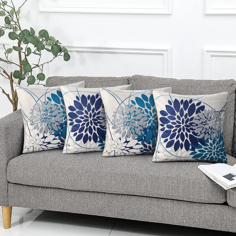 RYBornament Kissenbezug Blaugrün Und GrauKissenhülle 18 x18 Kissenbezüge Herbst Kissenhüllen