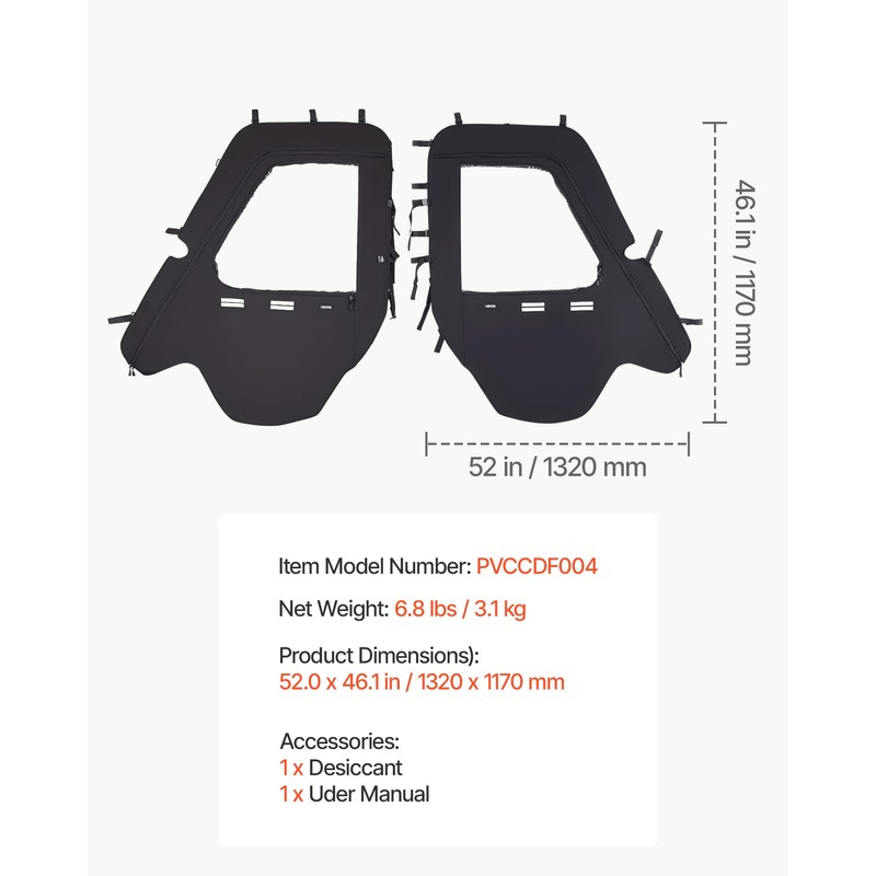 VEVOR Cab Enclosure Upper Doors, Compatible with Hisun 500 700/Axis