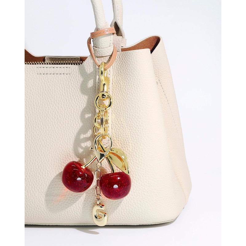 LightOnIt Cherry Bag Charms & Gold Initial Keychain for Handbags