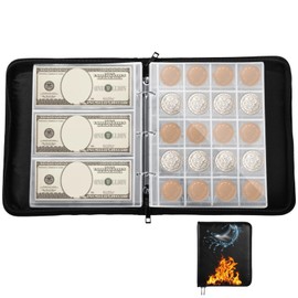 Coin Collection Album Holder for Collectors - 480 Pockets Fireproof Coins Collecting Album & 36 Sleeves Money Storage Case for Coin Currency Collection Supplies, Bill, Pennies, Quarters, Stamp