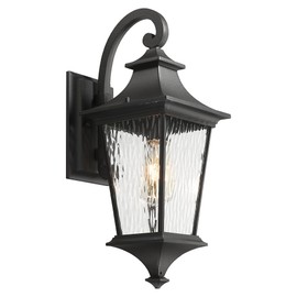 Emliviar Modern Outdoor Porch Light, 21.1 Inch Black Finish Classic Outside Wall Light with Water Ripple Glass, Outdoor Wall Mount Lighting for Entryway and Garage, XE292BM-SW BK