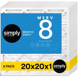 Simply 20x20x1 Air Filter, MERV 8, 8 Pack, For Home AC Furnace & HVAC (Actual Size: 19.75"x19.75"x0.75") DUST, Pet, & Allergy Control