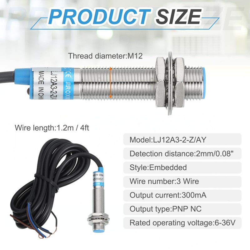 sourcing map Inductive Proximity Sensor,PNP NC M12 DC 6-36V 300mA