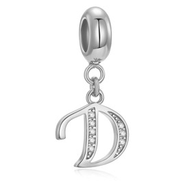 Genuine 925 Sterling Silver Alphabet Crystal Alphabet Beads Fit European Bracelet Necklace Letter D