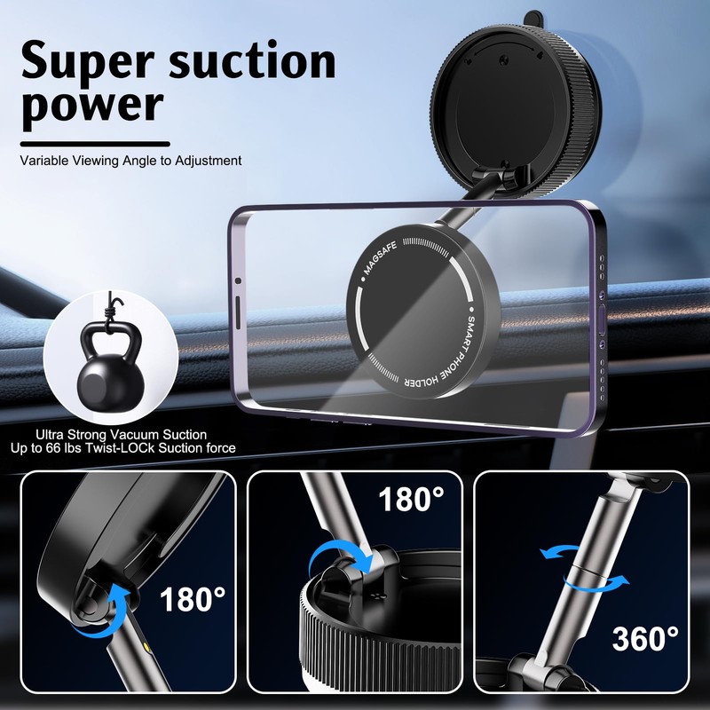 Kimmol Magnetic Phone Holder,360° Rotation Adjustable Vacuum Suction Phone cardles