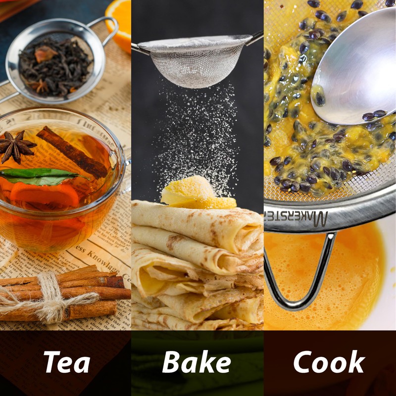 Makerstep 304 Stainless Steel Fine Mesh Strainers for Kitchen. Food