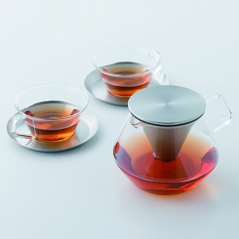 KINTO (キントー) CAST ティーカップ&ソーサー 220ml ステンレス 耐熱ガラス 紅茶 食洗機使用可 23086