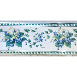 Waverly Wallpaper Border 563654 Ivy w Blue Yellow Flowers 9” W X 15 Feet L Roll