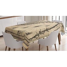 Ambesonne Mapa del Mundo Mantele, Noruega Viking Escandinavia, Resistente al Agua Lavable Colores No Destiñen Personalizado, 52" X 70", Crema Gris