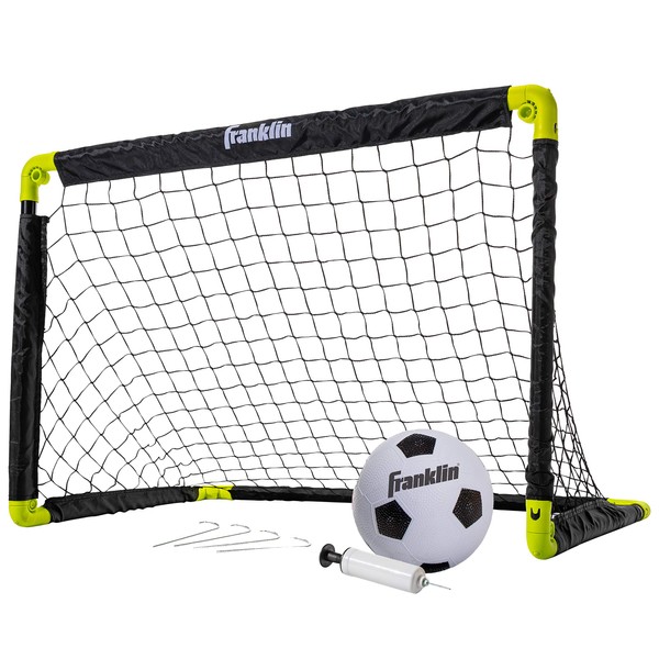 Franklin Sports Kids Mini Soccer Goal Set - Backyard/Indoor Mini Net and Ball Set with Pump - Portable Folding Youth Soccer Goal Set - 36" x 24" , Black