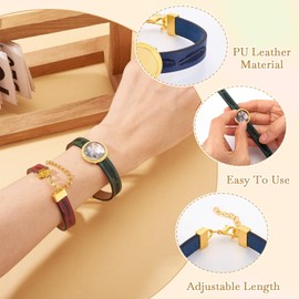 Craftdady 5 Pieces PU Leather Cord Bracelet Making Adjustable Bracelet Blanks Bezel Tray 18mm Glass Cabochons DIY for Women Men Bracelet Jewelry Sets for Easter Gold