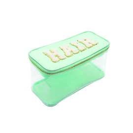 Mavi Bandz Hair Varsity Collection Chenille Patch Cosmetic Bag, White,Gold,Transparent