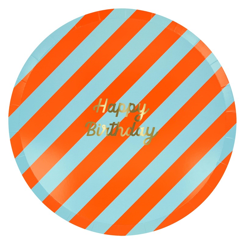 Meri Meri Stripe Happy Birthday Dinner Plates (Pack of 8)