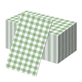 Fvokle 50Pack Green Gingham Napkins,3 Ply Disposable Green and White Checkered Napkins,Plaid Dinner Napkins for Birthday Picnic Wedding Party Supplies