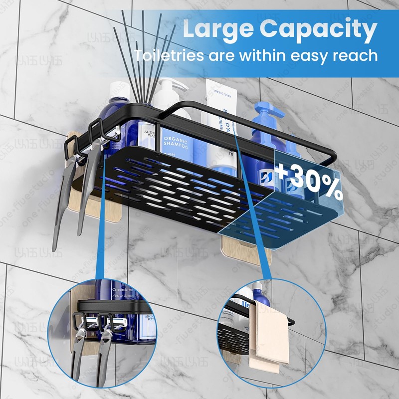 Styptika 2-Pack Adhesive Shower Caddy – Rustproof Aluminum Black Shower