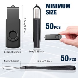 Aoriher 50 Pack USB 2.0 Flash Drives Bulk, Portable USB Thumb Drives with Lanyards, Swivel Flash Drives Thumb Drives for Office School Data Storage (Black, 2GB)