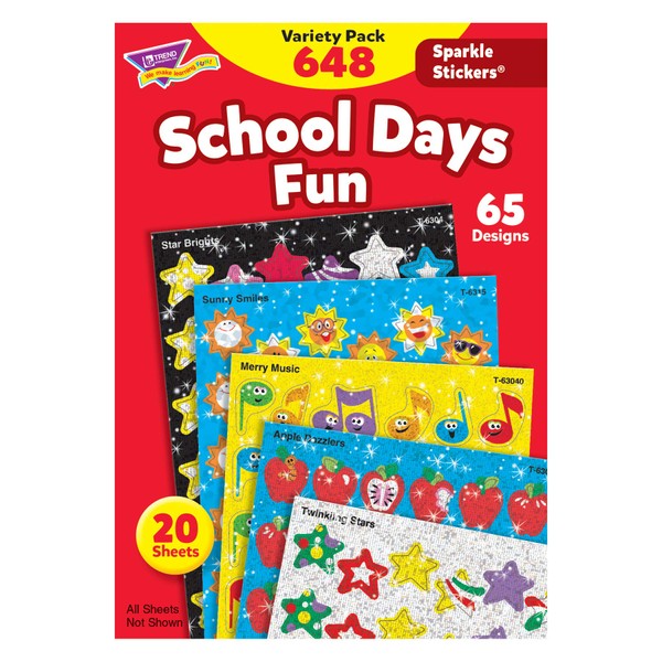 Trend Enterprises Trend School Days Sparkle Sticker Variety Pack - Set of 648 - Assorted Colors - T63909