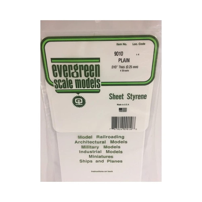 Evergreen 9010 White Polystyrene Sheet 150x300x0.25 mm Pack of 4