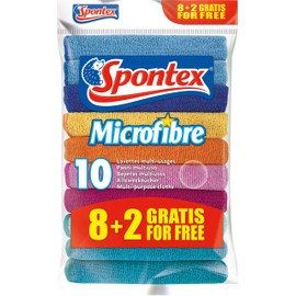 Spontex Microfibre All-Purpose Cloths 8 + 2 Free, 1 Pack - Colourful Microfibre Cloths