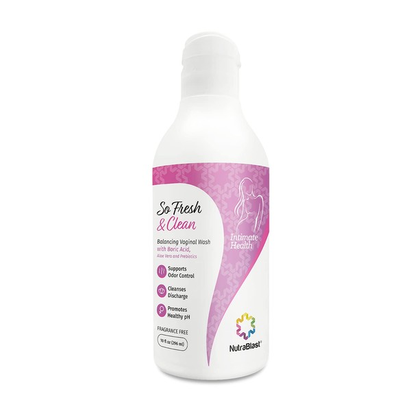 NutraBlast So Fresh & Clean | pH Balance Feminine Wash with Boric Acid | Supports Odor Control | Cleanses Discharge | Promotes Healthy pH (10 fl oz)