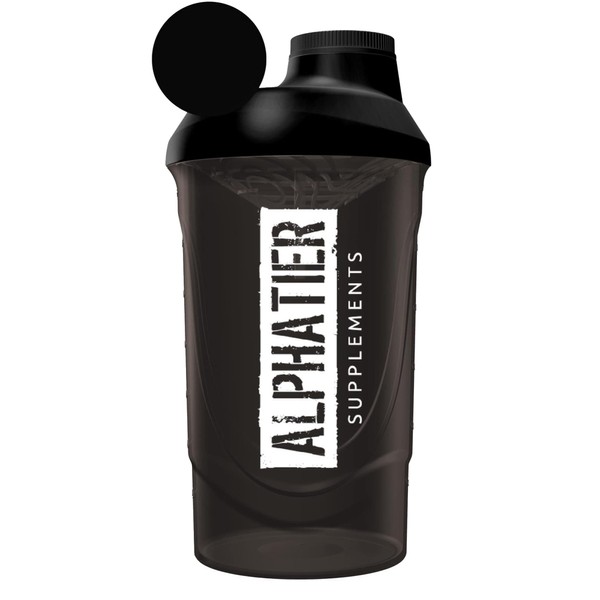 Alphatier Beastmode Shaker Black 600 ml for on the Go Sports Fitness Bodybuilding with Screw Cap and Strainer Insert BPA-Free Classic Black