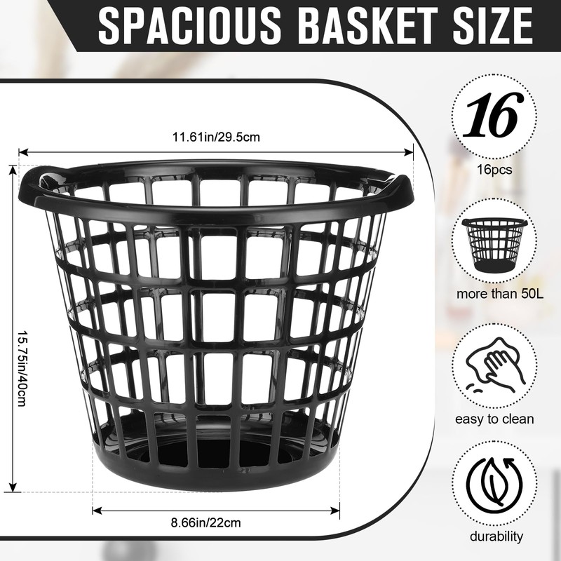 Uiifan Plastic Round Laundry Baskets with Easy Carry Handles, Black,