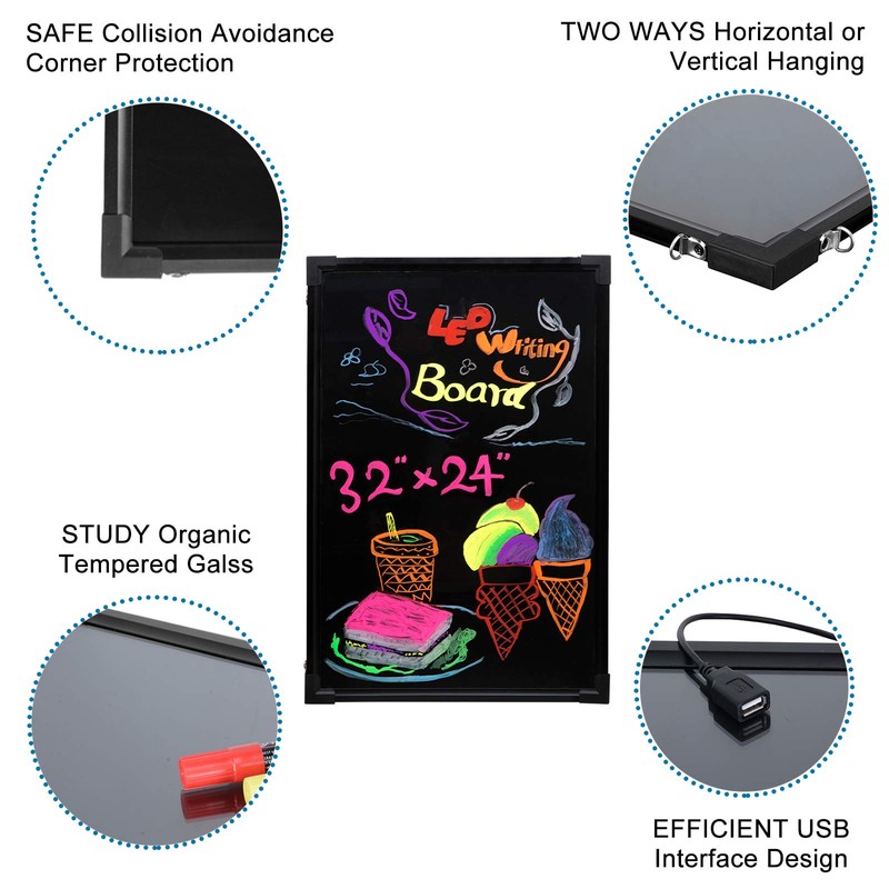 Voilamart LED Message Writing Board, 32" x 24" Flashing Illuminated