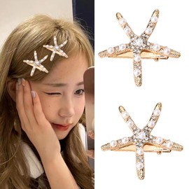 Starfish Hair Clips Seastar Bridal Hair Barrettes for Bride Wedding Head Pieces for Women Girls Rhinestone Star Hairpins for Bridesmaid Flower Girl 2pcs