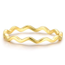 BLOSSOM & HUE Wavy Eternity Ring - [Thin Zig Zag Line] - .925 Sterling Silver [18K Gold Plated] - Vintage [Size 7] Stackable Band [Dainty/Delicate Stacking Style] For Women