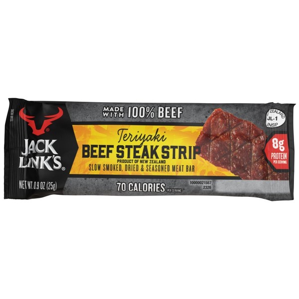 Jack Link’s Beef Strips, Teriyaki, 1 Count – Great Protein Bar, Meat Bar with 8g of Protein and 70 Calories, Made with Beef, Gluten Free, No added MSG or Nitrates/Nitrites