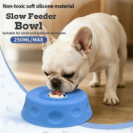 Slow Feeder Dog Bowls for Liquid Treats, Ball-in Interactive Bone Broth Dog Lick Bowl, 250ml Pup Lick Mat Toy for Large Medium Small Breeds, Ideal for Dietary Supplement & Post-op Nutrition (Blue)