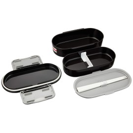 Skater KQD3 2-Tier “Bento” Box, 22.7 fl oz (670 ml), Lunch Box, Drawstring Included, Mode Line, Black