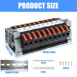 Pack of 40 DIN Rail Terminals, DIN Rail, Terminal Block Kit with Digital Marking Strips, Rail Screw Fixed Base Electrical Connection Blocks 0.08-4 mm² for Fixed Cables