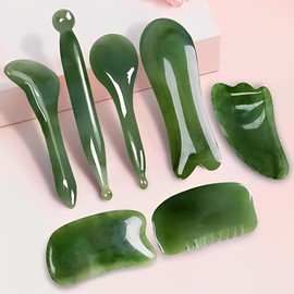 KUMSODE 7 Pieces Jade Gua Sha Scraping Tool, Buffalo Horn Gua Sha Guasha Recommended as Massage, Body Massage Tool for Men and Women
